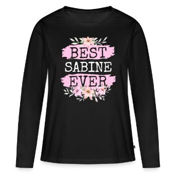 Sabine Nom du cadeau Anniversaire - T-shirt manches longues Premium bio Femme - noir - Devant - Julia (174cm)