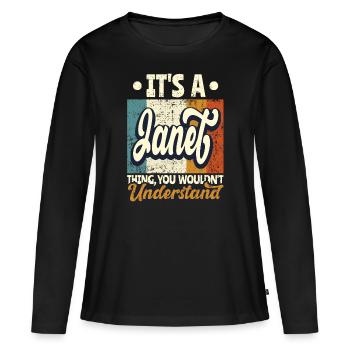 Janet Nom Cadeau Personnalisé Dire Drôle - T-shirt manches longues Premium bio Femme - noir - Devant - Julia (174cm)