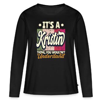 Kristin Nom Cadeau Personnalisé Dire Drôle - T-shirt manches longues Premium bio Femme - noir - Devant - Julia (174cm)