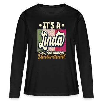 Linda Nom Cadeau Personnalisé Dire Drôle - T-shirt manches longues Premium bio Femme - noir - Devant - Julia (174cm)
