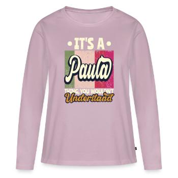 Paula Nom Cadeau Personnalisé Dire Drôle - T-shirt manches longues Premium bio Femme - rose poudré - Devant - Julia (174cm)