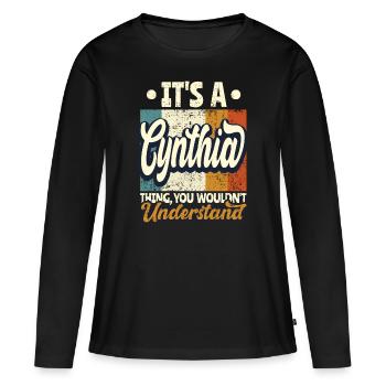 Cynthia Nom Cadeau Citation personnalisée Drôle - T-shirt manches longues Premium bio Femme - noir - Devant - Julia (174cm)
