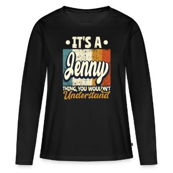 Jenny Nom Cadeau Personnalisé Dire Drôle - T-shirt manches longues Premium bio Femme - noir - Devant - Julia (174cm)