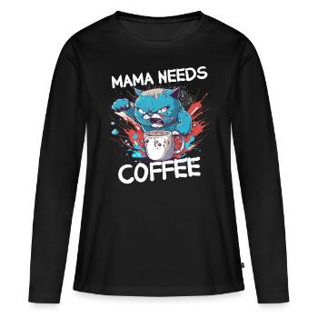 Mama Kaffee Katze Lustig Spruch Geschenk Mutter - Frauen Premium Bio Langarmshirt - Schwarz - Vorne - Julia (174cm)