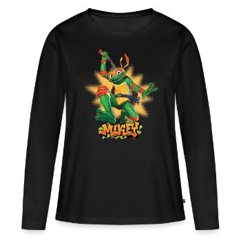 TMNT Mutant Mayhem Turtle Mikey - T-shirt manches longues Premium bio Femme - noir - Devant - Julia (174cm)