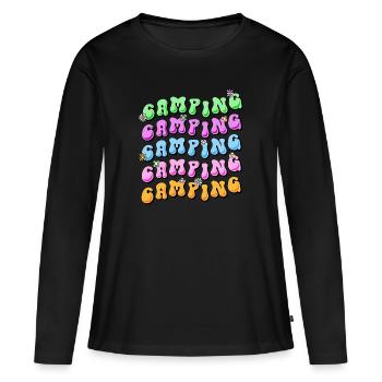 Camping Retro Style 70er Jahre Hippie Flower Power - Frauen Premium Bio Langarmshirt - Schwarz - Vorne - Julia (174cm)
