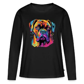 Boxer chien race animal de compagnie - Pop Art coloré - T-shirt manches longues Premium bio Femme - noir - Devant - Julia (174cm)