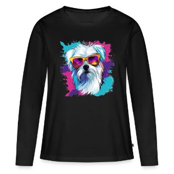 Chien maltais de race animal de compagnie avec lunettes de soleil Pop Art - T-shirt manches longues Premium bio Femme - noir - Devant - Julia (174cm)