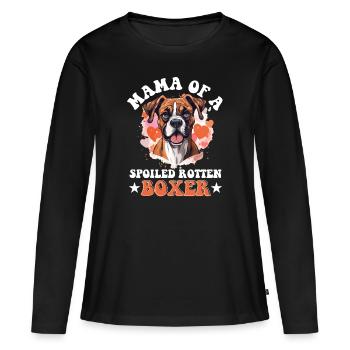 Boxer chien de race animal de compagnie maman d’un boxer pourri gâté - T-shirt manches longues Premium bio Femme - noir - Devant - Julia (174cm)