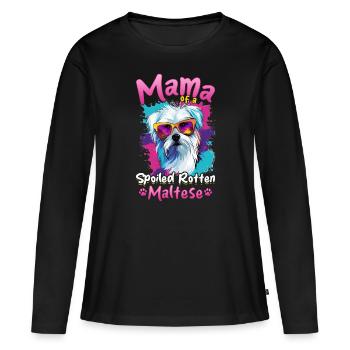 Chien maltais de race de chien de compagnie maman d’un pourri gâté - T-shirt manches longues Premium bio Femme - noir - Devant - Julia (174cm)