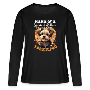 Maman de chien de compagnie d’un Yorkiepoo pourri gâté - T-shirt manches longues Premium bio Femme - noir - Devant - Julia (174cm)
