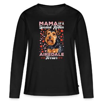 Maman chienne d’un terrier Airedale pourri gâté - T-shirt manches longues Premium bio Femme - noir - Devant - Julia (174cm)