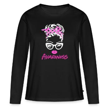 Sensibilisation au cancer du sein - T-shirt manches longues Premium bio Femme - noir - Devant - Julia (174cm)