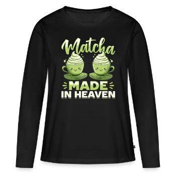Matcha Thé vert Latte Matcha Made in Heaven - T-shirt manches longues Premium bio Femme - noir - Devant - Julia (174cm)