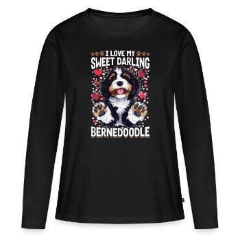 Bernedoodle Chien Race J’Aime Mon Doux Darling - T-shirt manches longues Premium bio Femme - noir - Devant - Julia (174cm)