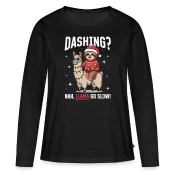 Lama paresseux Frappe de Noël ? Non, lama, allez-y doucement ! - T-shirt manches longues Premium bio Femme - noir - Devant - Julia (174cm)