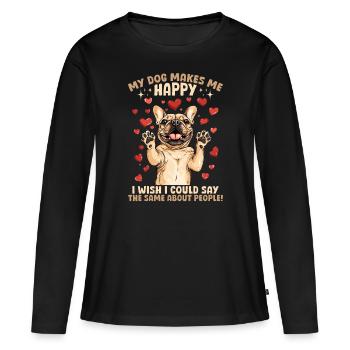 Bouledogue français Frechie Dog Mon chien me rend heureux - T-shirt manches longues Premium bio Femme - noir - Devant - Julia (174cm)