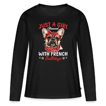 Bouledogue français Frechie Race de chien Juste une fille - T-shirt manches longues Premium bio Femme - noir - Devant - Julia (174cm)