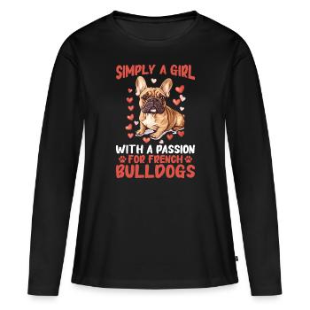 Bouledogue français Frechie Race de chien simplement une fille - T-shirt manches longues Premium bio Femme - noir - Devant - Julia (174cm)