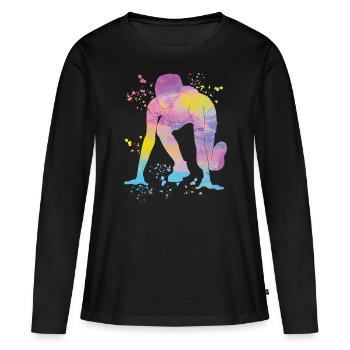 Sprinter Colorsplash Sprintender Sprint - Frauen Premium Bio Langarmshirt - Schwarz - Vorne - Julia (174cm)