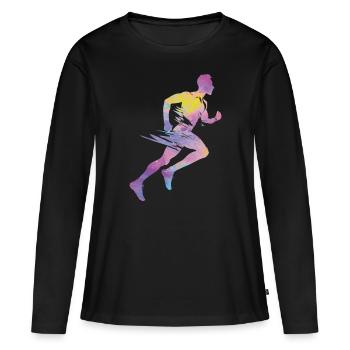 Sprinter Colorsplash Sprintender Sprint - Frauen Premium Bio Langarmshirt - Schwarz - Vorne - Julia (174cm)