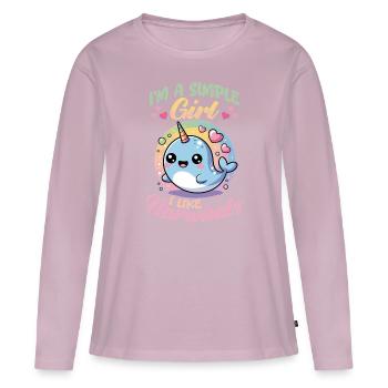 Narval Chibi Kawaii - T-shirt manches longues Premium bio Femme - rose poudré - Devant - Julia (174cm)