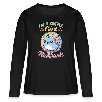 Narwhal Chibi Kawaii - Frauen Premium Bio Langarmshirt - Schwarz - Vorne - Julia (174cm)