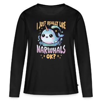 Narwhal Chibi Kawaii - Frauen Premium Bio Langarmshirt - Schwarz - Vorne - Julia (174cm)