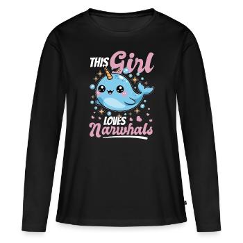 Narwhal Chibi Kawaii - Frauen Premium Bio Langarmshirt - Schwarz - Vorne - Julia (174cm)
