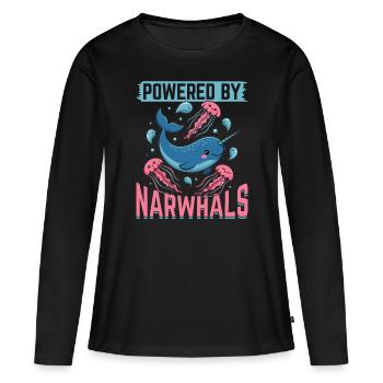 Narval Chibi Kawaii - T-shirt manches longues Premium bio Femme - noir - Devant - Julia (174cm)