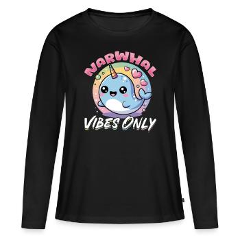 Narval Chibi Kawaii - T-shirt manches longues Premium bio Femme - noir - Devant - Julia (174cm)