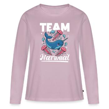 Narval Chibi Kawaii - T-shirt manches longues Premium bio Femme - rose poudré - Devant - Julia (174cm)