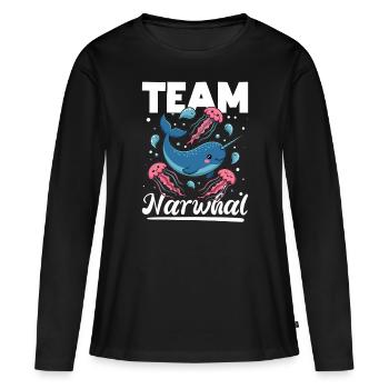 Narwhal Chibi Kawaii - Frauen Premium Bio Langarmshirt - Schwarz - Vorne - Julia (174cm)