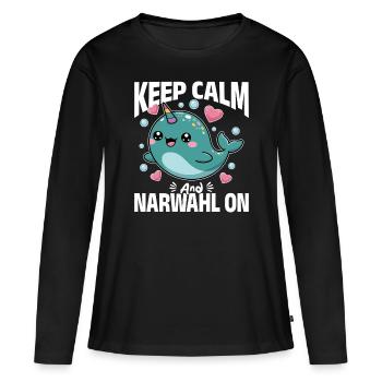Narval Chibi Kawaii - T-shirt manches longues Premium bio Femme - noir - Devant - Julia (174cm)