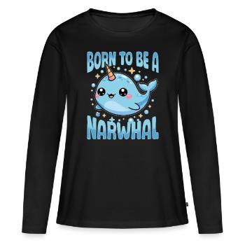 Narwhal Chibi Kawaii - Frauen Premium Bio Langarmshirt - Schwarz - Vorne - Julia (174cm)