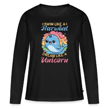 Narval Chibi Kawaii - T-shirt manches longues Premium bio Femme - noir - Devant - Julia (174cm)
