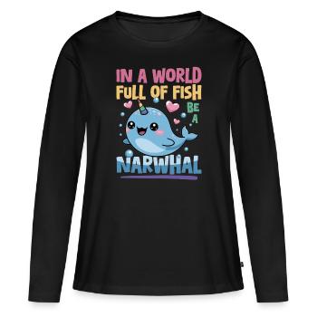 Narwhal Chibi Kawaii - Frauen Premium Bio Langarmshirt - Schwarz - Vorne - Julia (174cm)