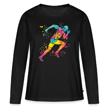 Sprinter Colorsplash Sprintender Sprint - Frauen Premium Bio Langarmshirt - Schwarz - Vorne - Julia (174cm)