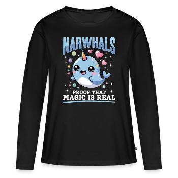 Narval Chibi Kawaii - T-shirt manches longues Premium bio Femme - noir - Devant - Julia (174cm)