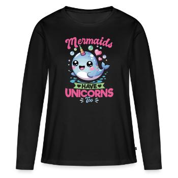 Narval Chibi Kawaii - T-shirt manches longues Premium bio Femme - noir - Devant - Julia (174cm)