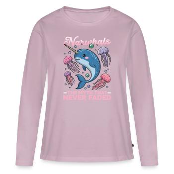 Narval Chibi Kawaii - T-shirt manches longues Premium bio Femme - rose poudré - Devant - Julia (174cm)