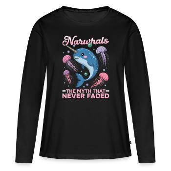 Narwhal Chibi Kawaii - Frauen Premium Bio Langarmshirt - Schwarz - Vorne - Julia (174cm)
