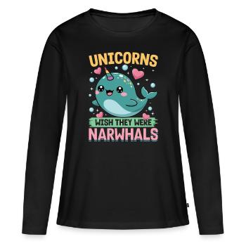 Narval Chibi Kawaii - T-shirt manches longues Premium bio Femme - noir - Devant - Julia (174cm)