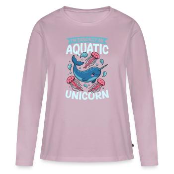 Narval Chibi Kawaii - T-shirt manches longues Premium bio Femme - rose poudré - Devant - Julia (174cm)