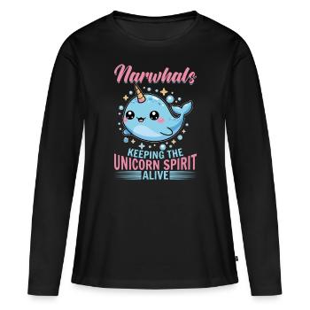 Narval Chibi Kawaii - T-shirt manches longues Premium bio Femme - noir - Devant - Julia (174cm)