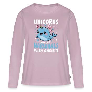 Narval Chibi Kawaii - T-shirt manches longues Premium bio Femme - rose poudré - Devant - Julia (174cm)