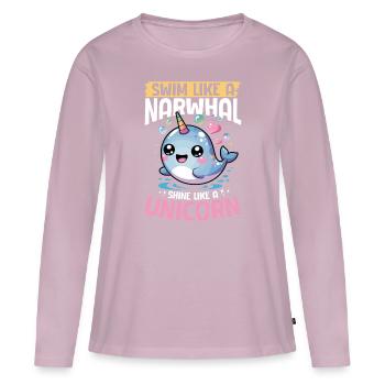 Narval Chibi Kawaii - T-shirt manches longues Premium bio Femme - rose poudré - Devant - Julia (174cm)