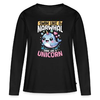 Narwhal Chibi Kawaii - Frauen Premium Bio Langarmshirt - Schwarz - Vorne - Julia (174cm)