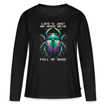 Bug Leben Beta Bugs Retro Pixel Art Humor Gaming - Frauen Premium Bio Langarmshirt - Schwarz - Vorne - Julia (174cm)