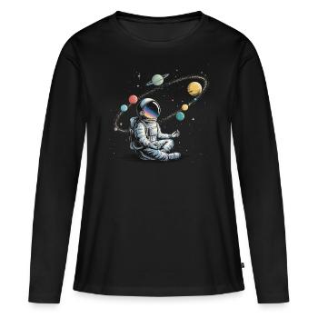 Astronaute Méditation Planète Espace Orbite - T-shirt manches longues Premium bio Femme - noir - Devant - Julia (174cm)